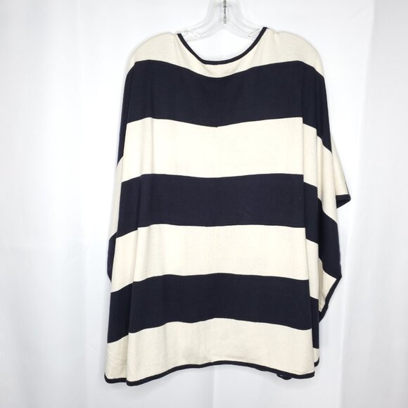 Talbots Poncho Wrap Shawl Sweater Navy Ivory Stripe Silk Blend Preppy Nautical - Picture 4 of 5
